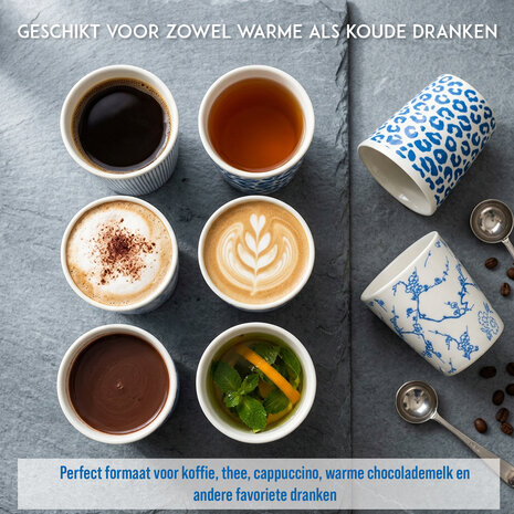 Discountershop Koffiebeker Keramiek Zonder Oor - 200 ml Aardewerk Kopje voor Espresso, Cappuccino, Lungo en Thee Bamboe Blauw-Wit Discountershop Koffiebeker Keramiek Zonder Oor - 200 ml Aardewerk Kopje voor Espresso, Cappuccino, Lungo en Thee Bamboe Blauw-Wit