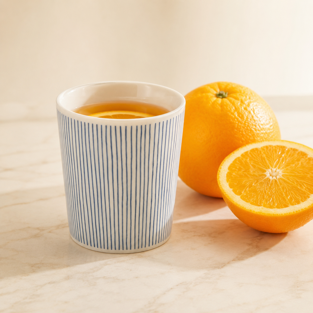 Discountershop Koffiebeker Keramiek Zonder Oor - 200 ml Aardewerk Kopje voor Espresso, Cappuccino, Lungo en Thee Strepen Blauw-Wit