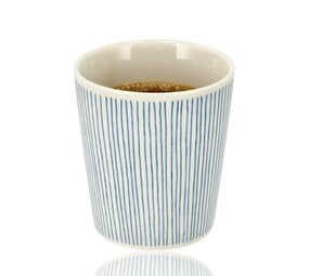 Discountershop Koffiebeker Keramiek Zonder Oor - 200 ml Strepen Blauw-Wit Discountershop Koffiebeker Keramiek Zonder Oor - 200 ml Strepen Blauw-Wit