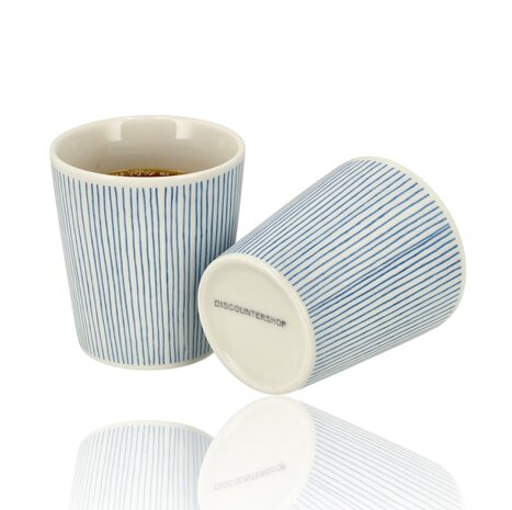 Discountershop Ceramic Coffee Cup Without Handle - 200 ml Earthenware Cup for Espresso, Cappuccino, Lungo and Tea Stripes Blue-White