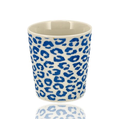 Discountershop Koffiebeker Keramiek Zonder Oor - 200 ml Aardewerk Kopje voor Espresso, Cappuccino, Lungo en Thee Luipaard Blauw-Wit