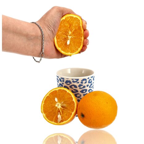 Discountershop Koffiebeker Keramiek Zonder Oor - 200 ml Aardewerk Kopje voor Espresso, Cappuccino, Lungo en Thee Luipaard Blauw-Wit