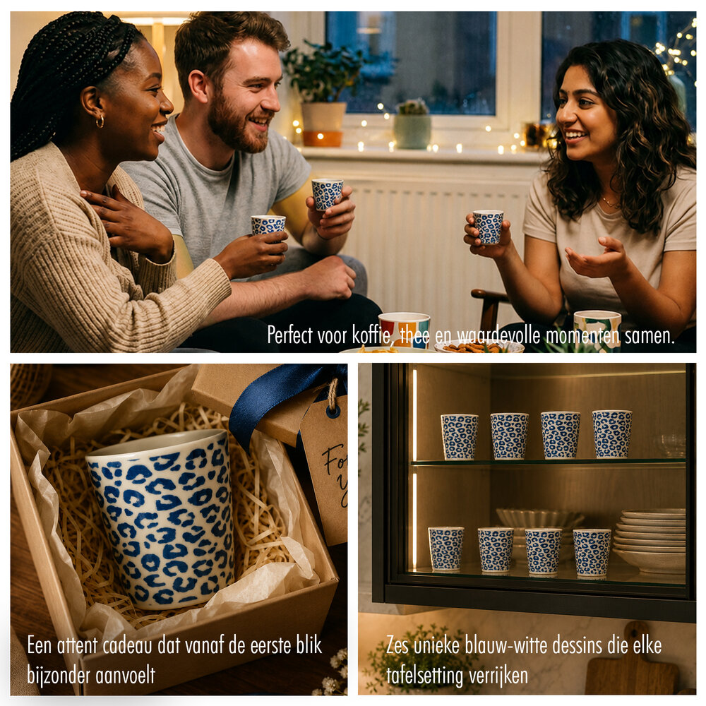 Discountershop Ceramic Coffee Cup Without Handle - 200 ml Earthenware Cup for Espresso, Cappuccino, Lungo and Tea Leopard Blue-White Discountershop Ceramic Coffee Cup Without Handle - 200 ml Earthenware Cup for Espresso, Cappuccino, Lungo and Tea Leopard Blue-White