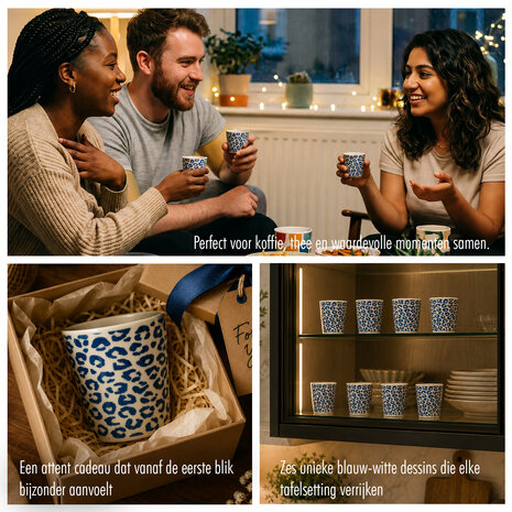 Discountershop Ceramic Coffee Cup Without Handle - 200 ml Earthenware Cup for Espresso, Cappuccino, Lungo and Tea Leopard Blue-White Discountershop Ceramic Coffee Cup Without Handle - 200 ml Earthenware Cup for Espresso, Cappuccino, Lungo and Tea Leopard Blue-White