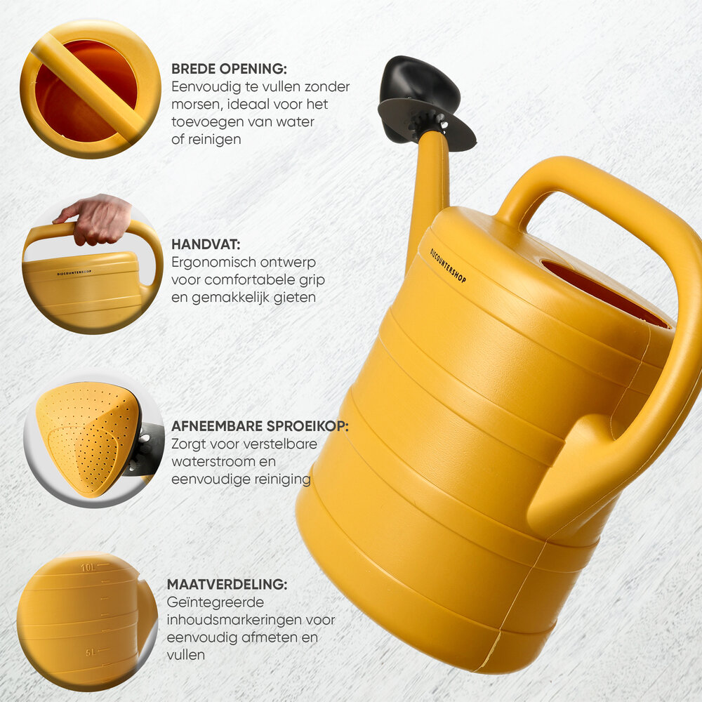 Discountershop 10 Litre Watering Can with Removable Sprinkler Head - Yellow Plastic Garden Watering Can for Flowers, Plants, Indoor and Outdoor Use Discountershop 10 Litre Watering Can with Removable Sprinkler Head - Yellow Plastic Garden Watering Can for Flowers, Plants, Indoor and Outdoor Use