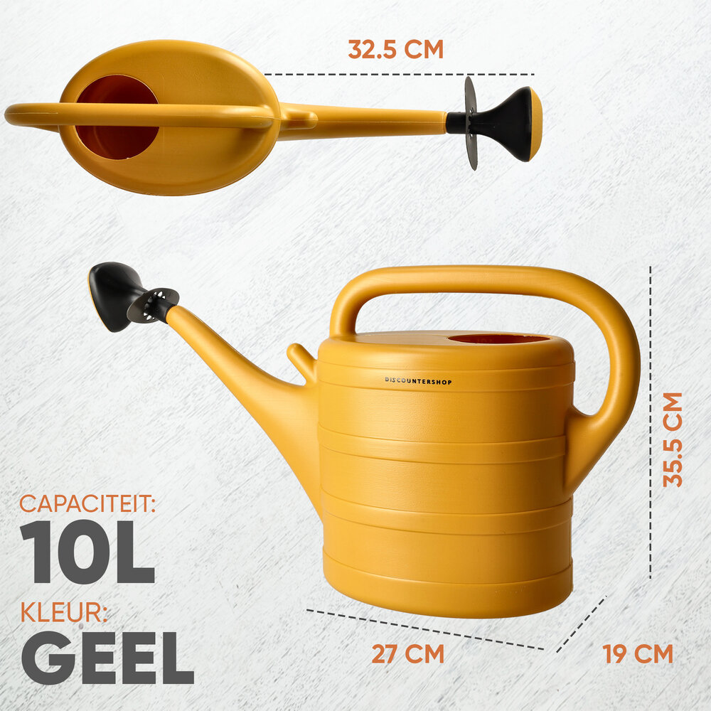 Discountershop Gieter 10 Liter met Afneembare Sproeikop - Gele Kunststof Tuingieter voor Bloemen, Planten, Moestuin en Balkon