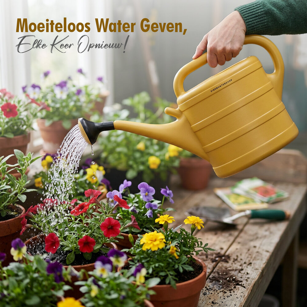 Discountershop Gieter 10 Liter met Afneembare Sproeikop - Gele Kunststof Tuingieter voor Bloemen, Planten, Moestuin en Balkon