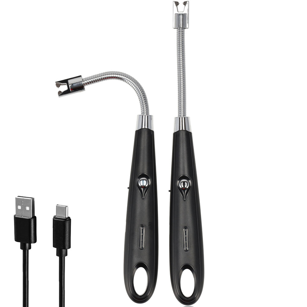 Discountershop Plasma Lighter - Electric USB-C Lighter - Windproof BBQ & Candles - Flexible Black - USB Rechargeable - 24cm Long