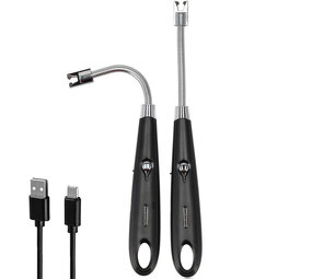 Discountershop Plasma Lighter - Electric USB-C Lighter - Windproof BBQ & Candles - Flexible Black - USB Rechargeable - 24cm Long