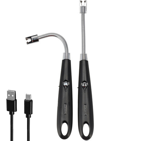 Discountershop Plasma Lighter - Electric USB-C Lighter - Windproof BBQ & Candles - Flexible Black - USB Rechargeable - 24cm Long