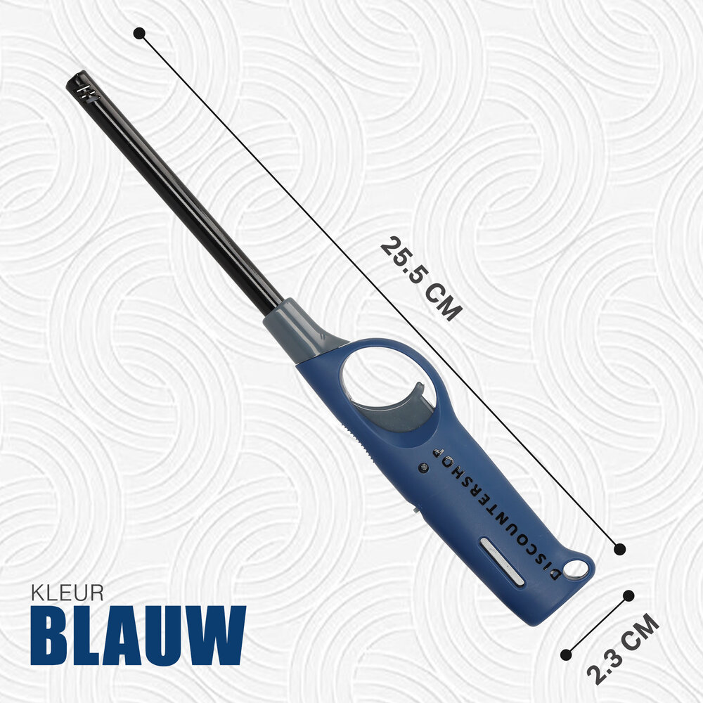 Discountershop Aansteker met Navulling Set – Navulbare Lange Gasaanstekers Blauw 25,5 cm voor BBQ, Kaarsen en Kamperen