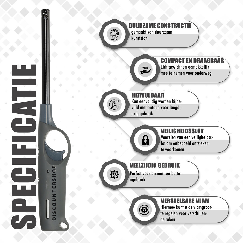 Discountershop Refillable BBQ Lighter 27 cm Grey with Gas Refill for Kitchen, Stove, Candles, Barbecue and Outdoor Use Discountershop Refillable BBQ Lighter 27 cm Grey with Gas Refill for Kitchen, Stove, Candles, Barbecue and Outdoor Use