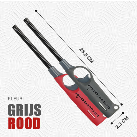Discountershop Gasaansteker Set van 3, Navulbaar Rood, Groen en Grijs 26 cm voor BBQ, Camping, Kaarsen en Outdoor Gebruik