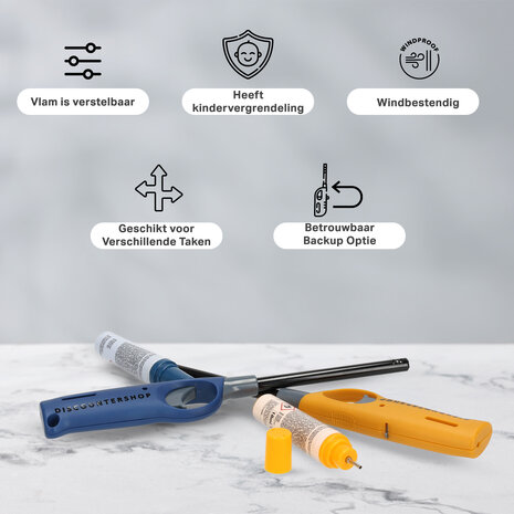 Merkloos Gas Lighter Set With Refill - 2 Refillable 25.5 cm Butane Lighters for BBQ, Candles, Kitchen and Outdoor Use
