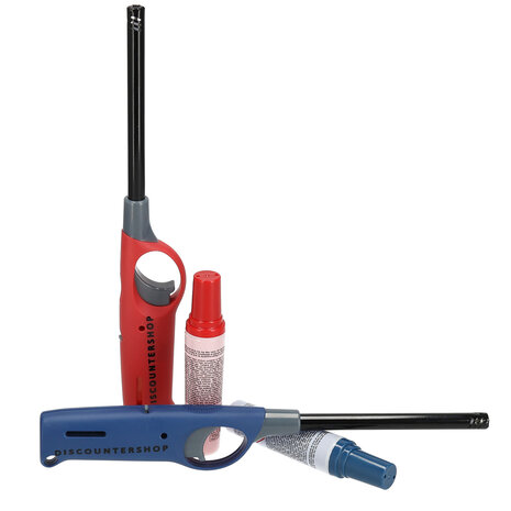 Merkloos Gas Lighter Set with Refills - 2 Refillable Butane Lighters with Child Lock, Fuel Indicator and Flame Adjustment - Red and Blue