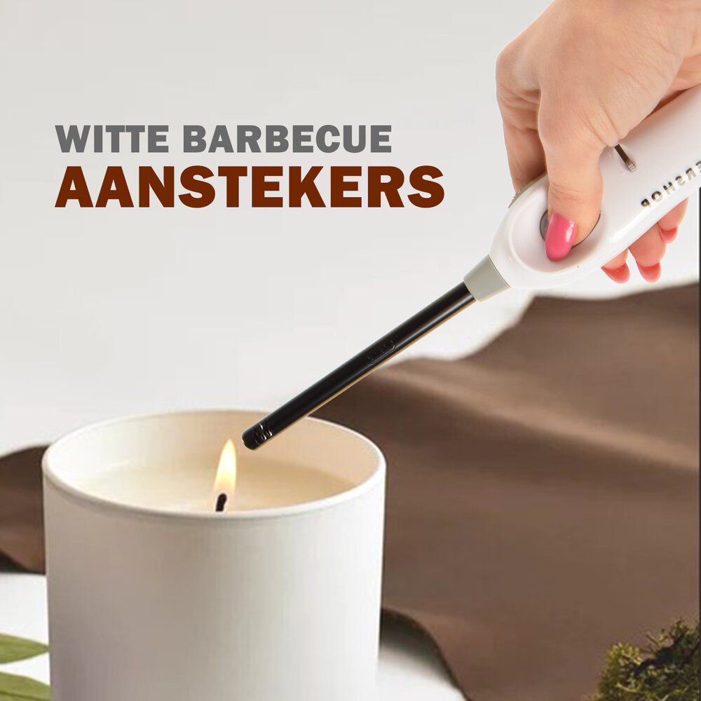 Discountershop BBQ Aansteker Set 26 cm - 2 Navulbare Gasaanstekers in Wit met Kinderslot voor Barbecue, Keuken, Kaarsen en Outdoor