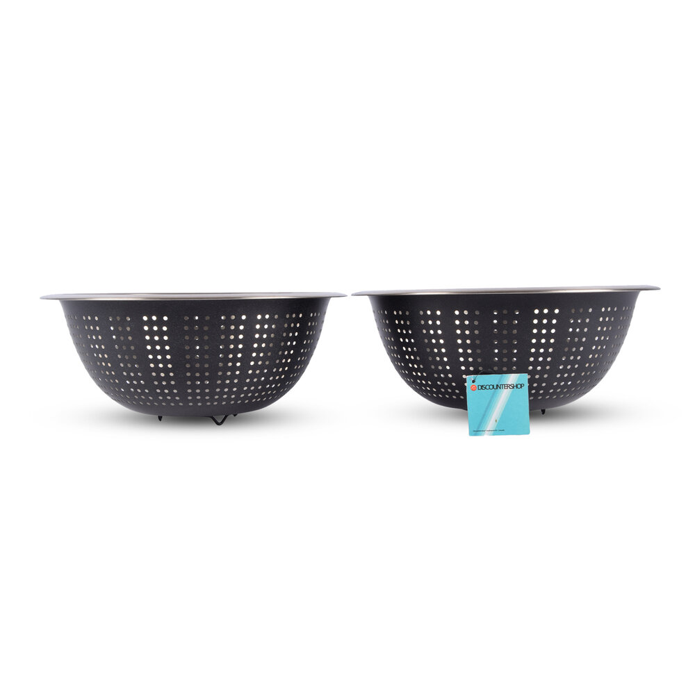 Discountershop Strong Black Stainless Steel Colander - Afmeting - 28 cm x 28 cm x 11 cm - Useful Kitchen Accessories - 28 cm Diameter Discountershop Strong Black Stainless Steel Colander - Afmeting - 28 cm x 28 cm x 11 cm - Useful Kitchen Accessories - 28 cm Diameter