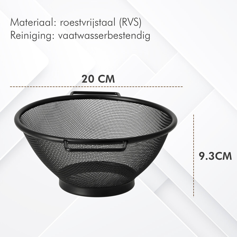 Discountershop 20 cm Black Stainless Steel Kitchen Strainer with 2 Handles – Fine-Mesh Colander for Pasta, Rice, Vegetables, Fruit, Washing and Draining Discountershop 20 cm Black Stainless Steel Kitchen Strainer with 2 Handles – Fine-Mesh Colander for Pasta, Rice, Vegetables, Fruit, Washing and Draining