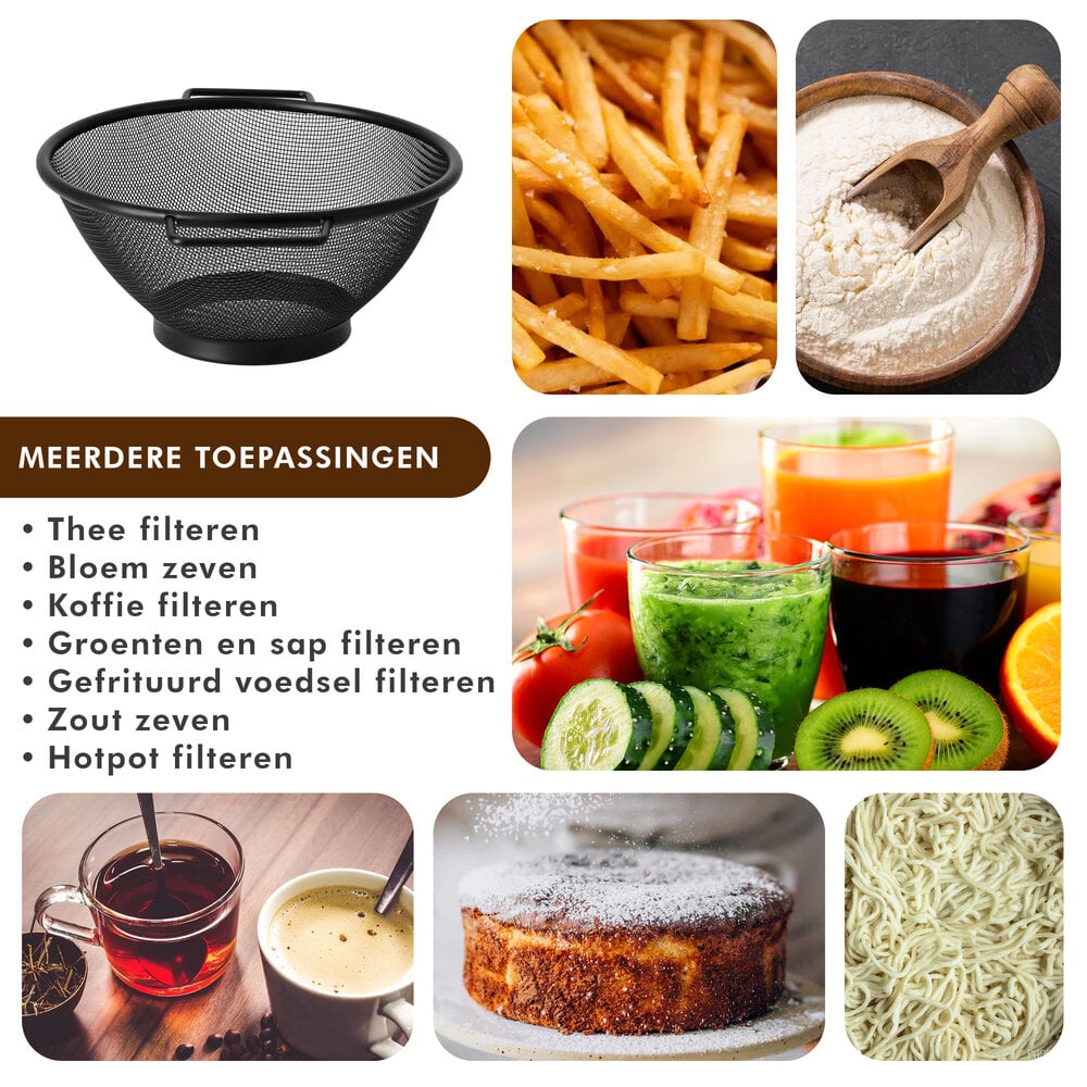 Discountershop 20 cm Black Stainless Steel Kitchen Strainer with 2 Handles – Fine-Mesh Colander for Pasta, Rice, Vegetables, Fruit, Washing and Draining Discountershop 20 cm Black Stainless Steel Kitchen Strainer with 2 Handles – Fine-Mesh Colander for Pasta, Rice, Vegetables, Fruit, Washing and Draining
