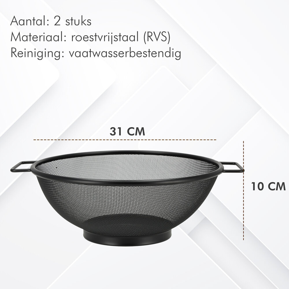 Discountershop Keukenzeef 31 cm zwart RVS met 2 handvatten – groot fijnmazig vergiet voor pasta, rijst, groente, fruit, aardappelen en wassen Discountershop Keukenzeef 31 cm zwart RVS met 2 handvatten – groot fijnmazig vergiet voor pasta, rijst, groente, fruit, aardappelen en wassen