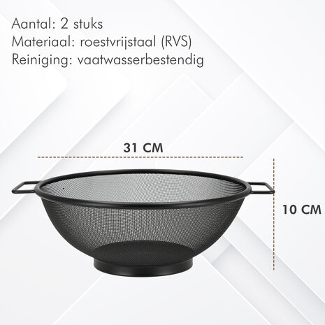 Discountershop 31 cm Black Stainless Steel Kitchen Strainer with 2 Handles – Large Fine-Mesh Colander for Pasta, Rice, Vegetables, Fruit and Potatoes Discountershop 31 cm Black Stainless Steel Kitchen Strainer with 2 Handles – Large Fine-Mesh Colander for Pasta, Rice, Vegetables, Fruit and Potatoes