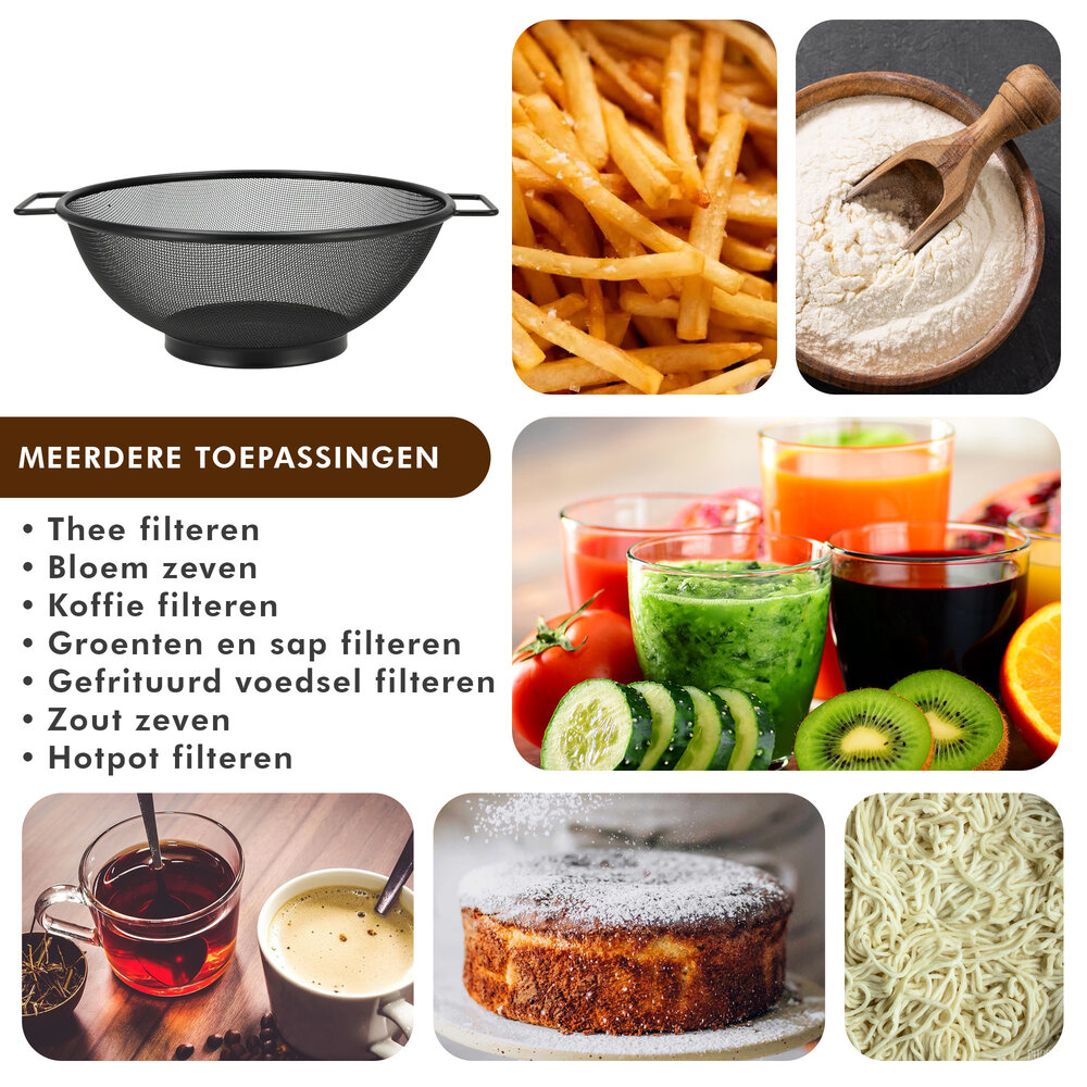 Discountershop Keukenzeef 31 cm zwart RVS met 2 handvatten – groot fijnmazig vergiet voor pasta, rijst, groente, fruit, aardappelen en wassen Discountershop Keukenzeef 31 cm zwart RVS met 2 handvatten – groot fijnmazig vergiet voor pasta, rijst, groente, fruit, aardappelen en wassen