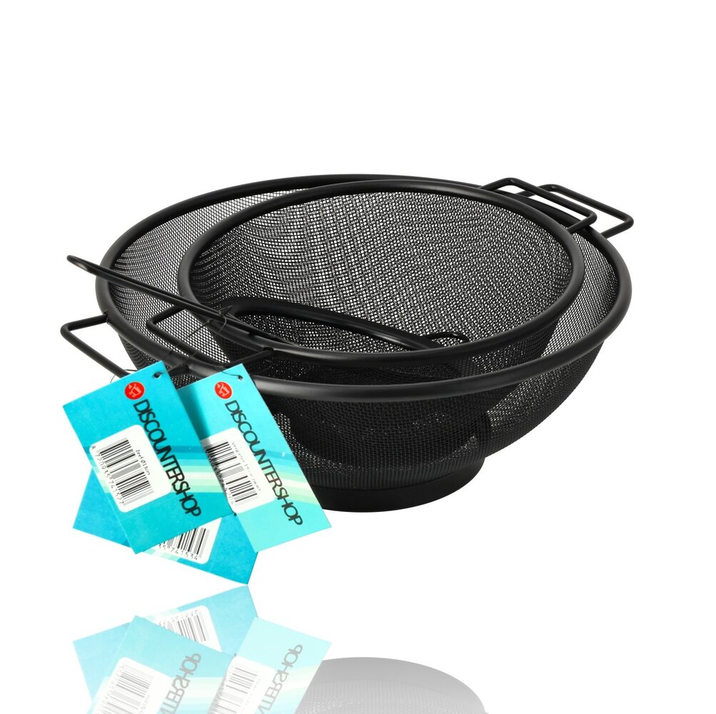 Discountershop Vergiet Set RVS 31 cm en 20 cm met Zeef 13 cm – 3-delige zwarte keukenzeef set voor pasta, rijst, groente, fruit en bakken Discountershop Vergiet Set RVS 31 cm en 20 cm met Zeef 13 cm – 3-delige zwarte keukenzeef set voor pasta, rijst, groente, fruit en bakken