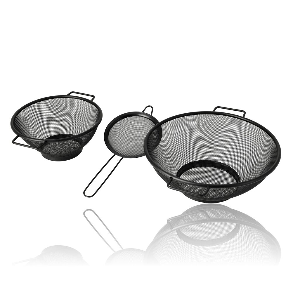 Discountershop Stainless Steel Colander Set 31 cm and 20 cm with 13 cm Sieve – 3-Piece Black Kitchen Strainer Set for Pasta, Rice, Fruit and Vegetables Discountershop Stainless Steel Colander Set 31 cm and 20 cm with 13 cm Sieve – 3-Piece Black Kitchen Strainer Set for Pasta, Rice, Fruit and Vegetables