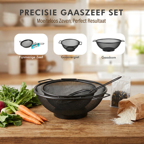 Discountershop Vergiet Set RVS 31 cm en 20 cm met Zeef 13 cm – 3-delige zwarte keukenzeef set voor pasta, rijst, groente, fruit en bakken Discountershop Vergiet Set RVS 31 cm en 20 cm met Zeef 13 cm – 3-delige zwarte keukenzeef set voor pasta, rijst, groente, fruit en bakken