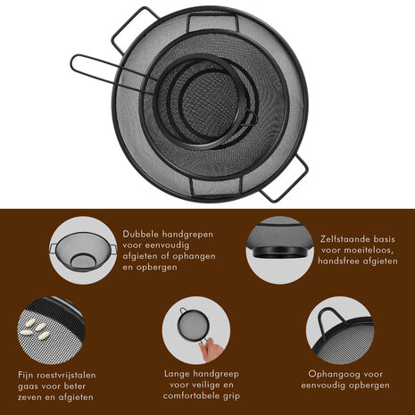 Discountershop Stainless Steel Colander Set 31 cm and 20 cm with 13 cm Sieve – 3-Piece Black Kitchen Strainer Set for Pasta, Rice, Fruit and Vegetables Discountershop Stainless Steel Colander Set 31 cm and 20 cm with 13 cm Sieve – 3-Piece Black Kitchen Strainer Set for Pasta, Rice, Fruit and Vegetables