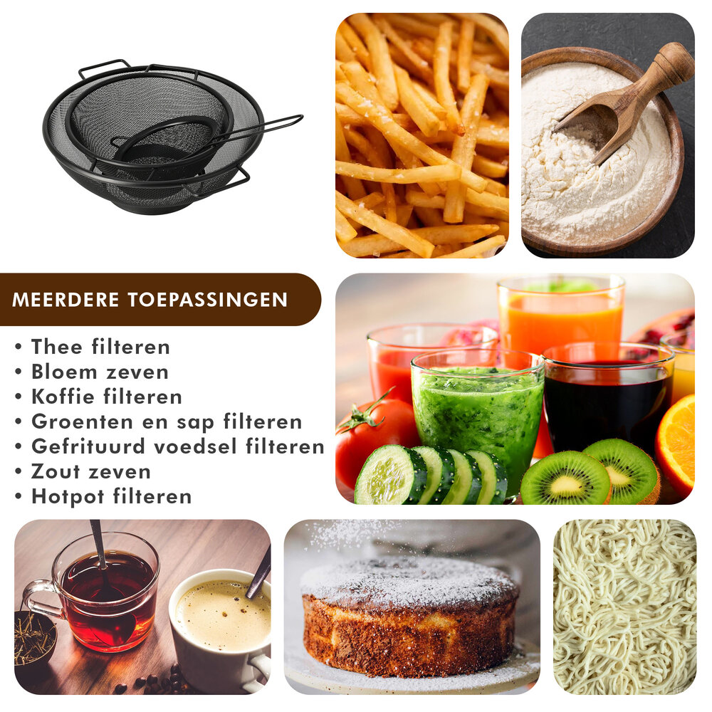 Discountershop Vergiet Set RVS 31 cm en 20 cm met Zeef 13 cm – 3-delige zwarte keukenzeef set voor pasta, rijst, groente, fruit en bakken Discountershop Vergiet Set RVS 31 cm en 20 cm met Zeef 13 cm – 3-delige zwarte keukenzeef set voor pasta, rijst, groente, fruit en bakken