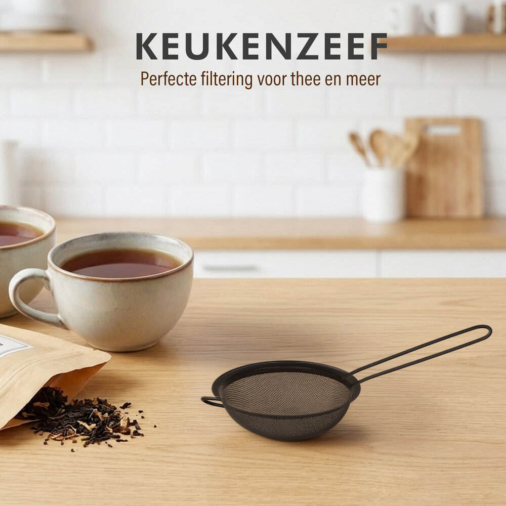 Discountershop Keukenzeef Ø13 cm zwart RVS met handvat – fijnmazige zeef voor thee, bloem, meel, poedersuiker, cacao, saus en bouillon in de keuken Discountershop Keukenzeef Ø13 cm zwart RVS met handvat – fijnmazige zeef voor thee, bloem, meel, poedersuiker, cacao, saus en bouillon in de keuken