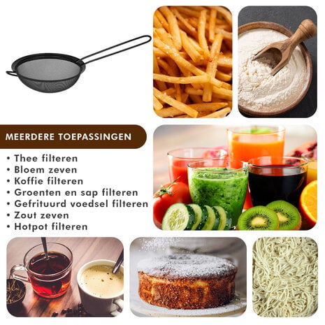 Discountershop Fine-Mesh Kitchen Sieve Ø13 cm with Handle – Black Stainless Steel Strainer for Tea, Flour, Icing Sugar, Cocoa, Sauces and Stock Discountershop Fine-Mesh Kitchen Sieve Ø13 cm with Handle – Black Stainless Steel Strainer for Tea, Flour, Icing Sugar, Cocoa, Sauces and Stock