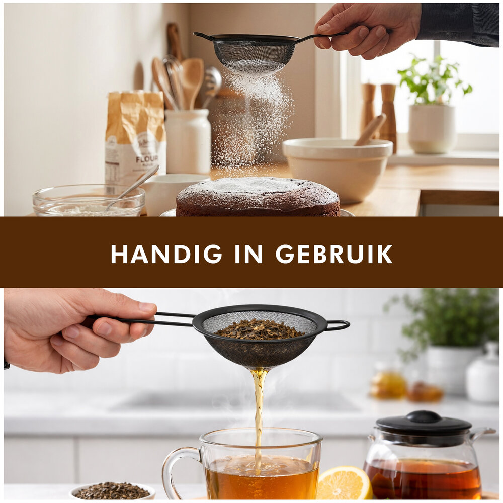 Discountershop Keukenzeef Ø13 cm zwart RVS met handvat – fijnmazige zeef voor thee, bloem, meel, poedersuiker, cacao, saus en bouillon in de keuken Discountershop Keukenzeef Ø13 cm zwart RVS met handvat – fijnmazige zeef voor thee, bloem, meel, poedersuiker, cacao, saus en bouillon in de keuken