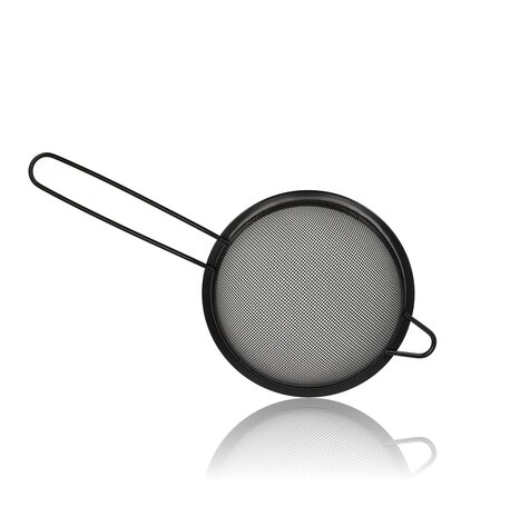 Discountershop Fine-Mesh Kitchen Sieve Ø13 cm with Handle – Black Stainless Steel Strainer for Tea, Flour, Icing Sugar, Cocoa, Sauces and Stock Discountershop Fine-Mesh Kitchen Sieve Ø13 cm with Handle – Black Stainless Steel Strainer for Tea, Flour, Icing Sugar, Cocoa, Sauces and Stock