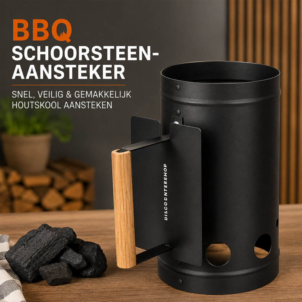 Discountershop Charcoal Chimney Starter 27.5 x 16 cm – Black Metal Briquette Starter with Wooden Handle for Charcoal, Kamado, Kettle Grill and Barbecue Discountershop Charcoal Chimney Starter 27.5 x 16 cm – Black Metal Briquette Starter with Wooden Handle for Charcoal, Kamado, Kettle Grill and Barbecue