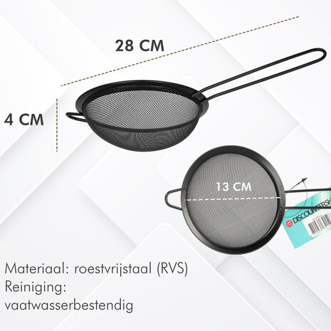 Discountershop Keukenzeef Ø13 cm zwart RVS met handvat – fijnmazige zeef voor thee, bloem, meel, poedersuiker, cacao, saus en bouillon in de keuken Discountershop Keukenzeef Ø13 cm zwart RVS met handvat – fijnmazige zeef voor thee, bloem, meel, poedersuiker, cacao, saus en bouillon in de keuken