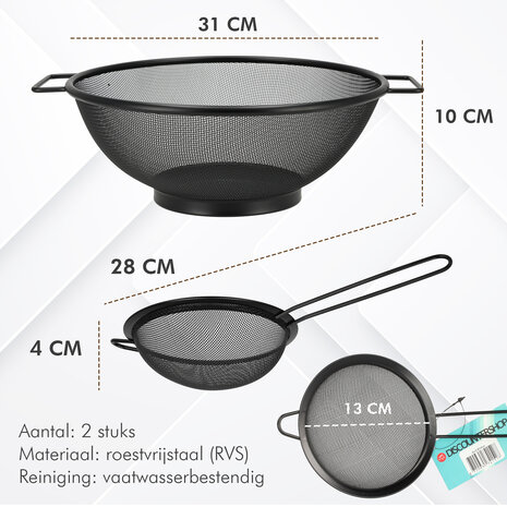 Discountershop Vergiet en Zeef - RVS Ø31cm met Handvatten + Zeef Ø13cm – Set van 2 Roestvrijstalen Keukengerei voor Pasta, Rijst, Groente & Thee Discountershop Vergiet en Zeef - RVS Ø31cm met Handvatten + Zeef Ø13cm – Set van 2 Roestvrijstalen Keukengerei voor Pasta, Rijst, Groente & Thee