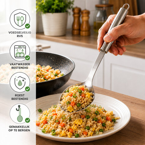 Discountershop Stainless Steel Serving Spoon 34 cm – Long Handle Kitchen Spoon with Hanging Loop Discountershop Stainless Steel Serving Spoon 34 cm – Long Handle Kitchen Spoon with Hanging Loop