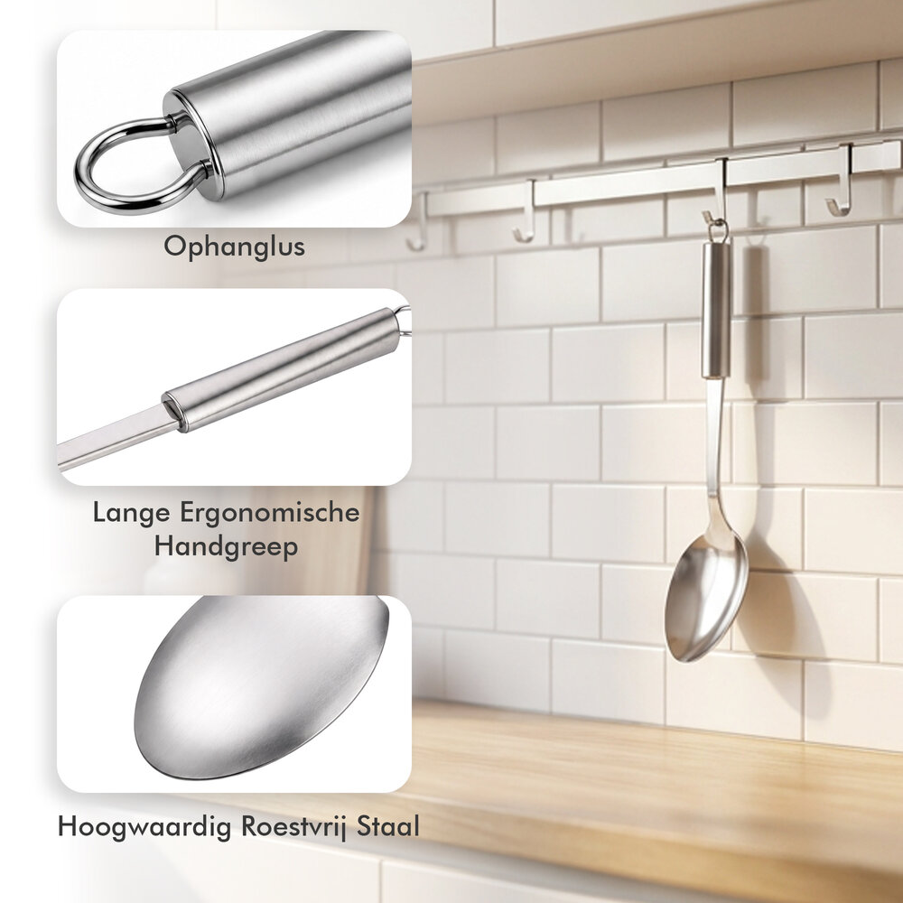 Discountershop Stainless Steel Serving Spoon 34 cm – Long Handle Kitchen Spoon with Hanging Loop Discountershop Stainless Steel Serving Spoon 34 cm – Long Handle Kitchen Spoon with Hanging Loop