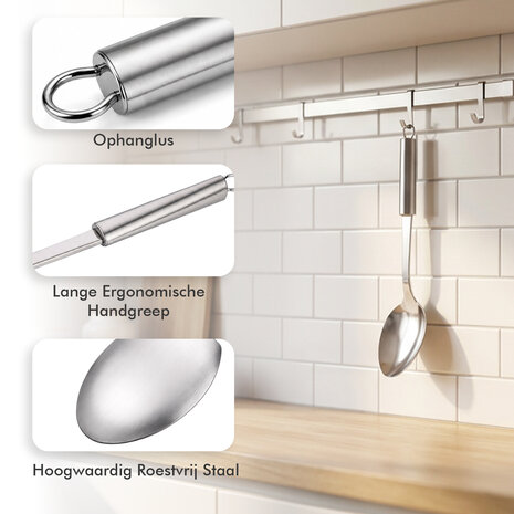 Discountershop Stainless Steel Serving Spoon 34 cm – Long Handle Kitchen Spoon with Hanging Loop Discountershop Stainless Steel Serving Spoon 34 cm – Long Handle Kitchen Spoon with Hanging Loop