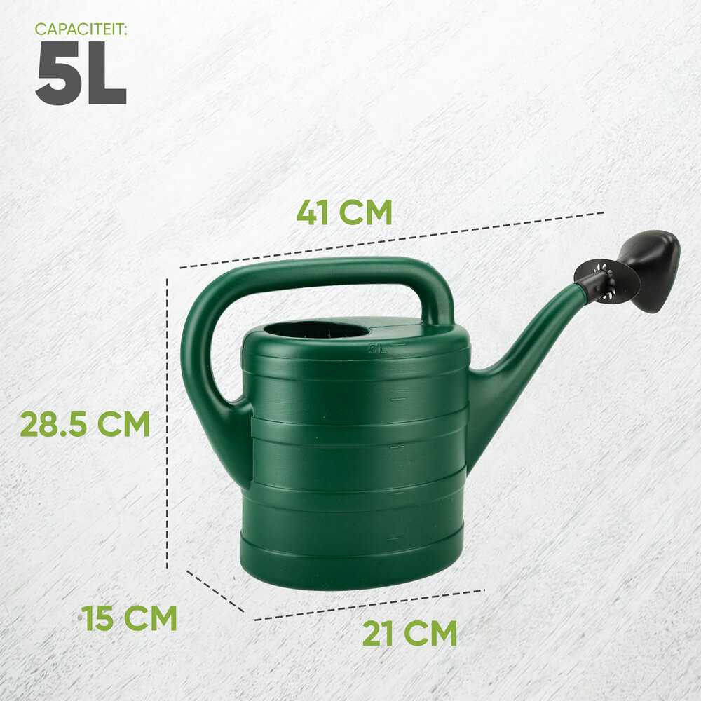 Discountershop Gieter 5 Liter met Sproeikop – Groene Kunststof Plantengieter voor Kamerplanten, Balkon, Tuin, Kas, Bloemen en Moestuin – Binnen en Buiten
