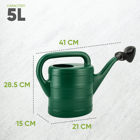 Discountershop 5 Litre Green Plastic Watering Can - Detachable Sprinkler Head for Indoor Plants, Flowers, Balcony, Patio, Greenhouse and Garden
