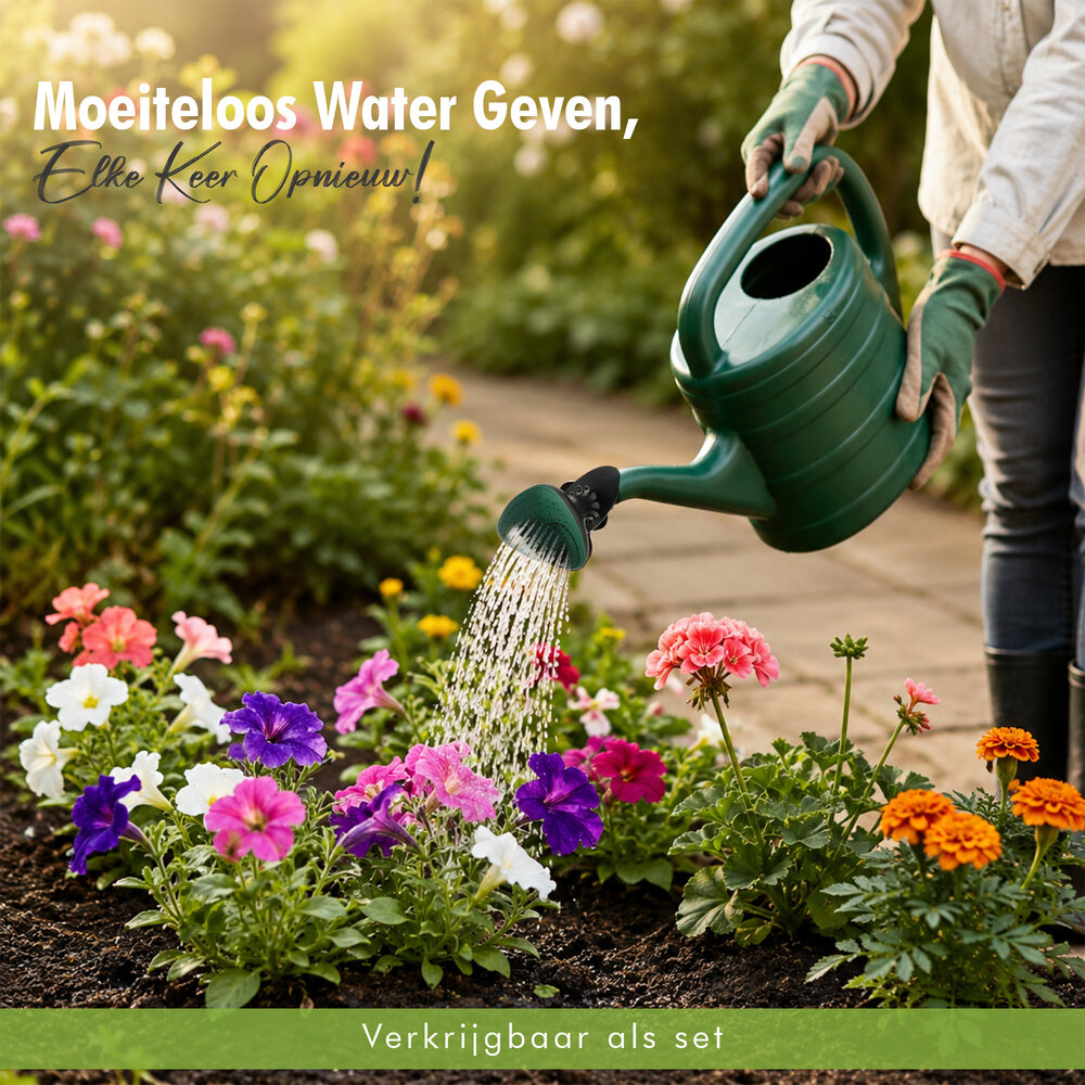 Discountershop Gieter 5 Liter met Sproeikop – Groene Kunststof Plantengieter voor Kamerplanten, Balkon, Tuin, Kas, Bloemen en Moestuin – Binnen en Buiten