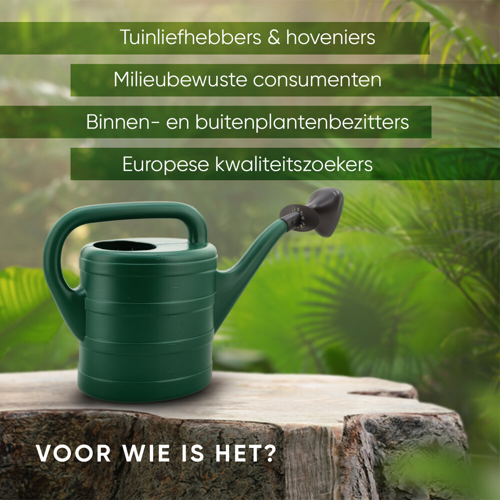 Discountershop Gieter 5 Liter met Sproeikop – Groene Kunststof Plantengieter voor Kamerplanten, Balkon, Tuin, Kas, Bloemen en Moestuin – Binnen en Buiten
