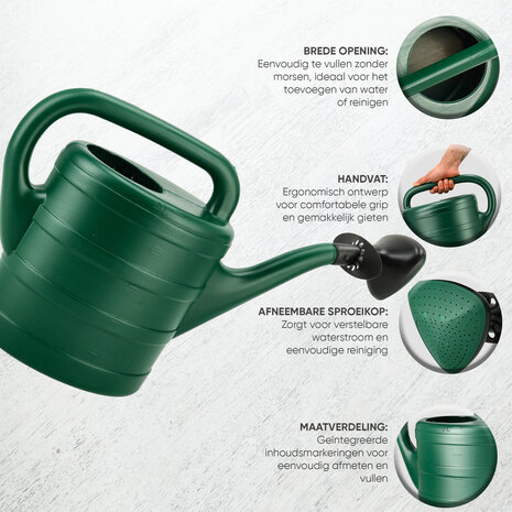 Discountershop 5 Litre Green Plastic Watering Can - Detachable Sprinkler Head for Indoor Plants, Flowers, Balcony, Patio, Greenhouse and Garden