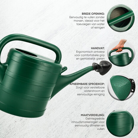 Discountershop 10 Litre Green Plastic Watering Can with Detachable Sprinkler Head for Indoor Plants, Balcony, Greenhouse, Garden and Vegetables