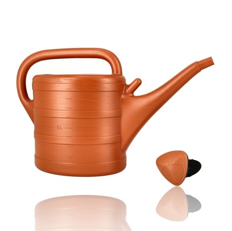Discountershop 10 Litre Orange-Brown Plastic Watering Can with Detachable Sprinkler Rose for Indoor Plants, Balcony, Garden, Greenhouse and Vegetable Beds