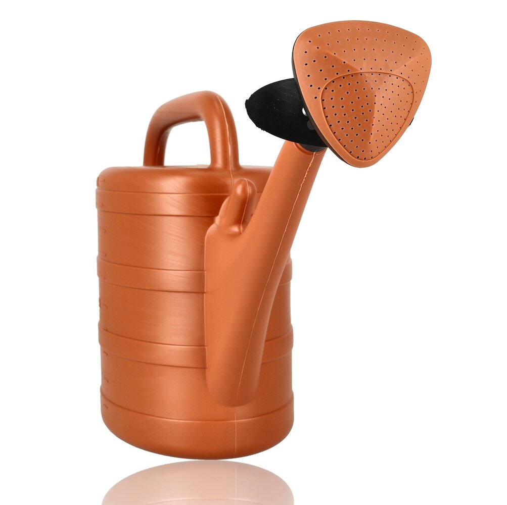 Discountershop 10 Litre Orange-Brown Plastic Watering Can with Detachable Sprinkler Rose for Indoor Plants, Balcony, Garden, Greenhouse and Vegetable Beds