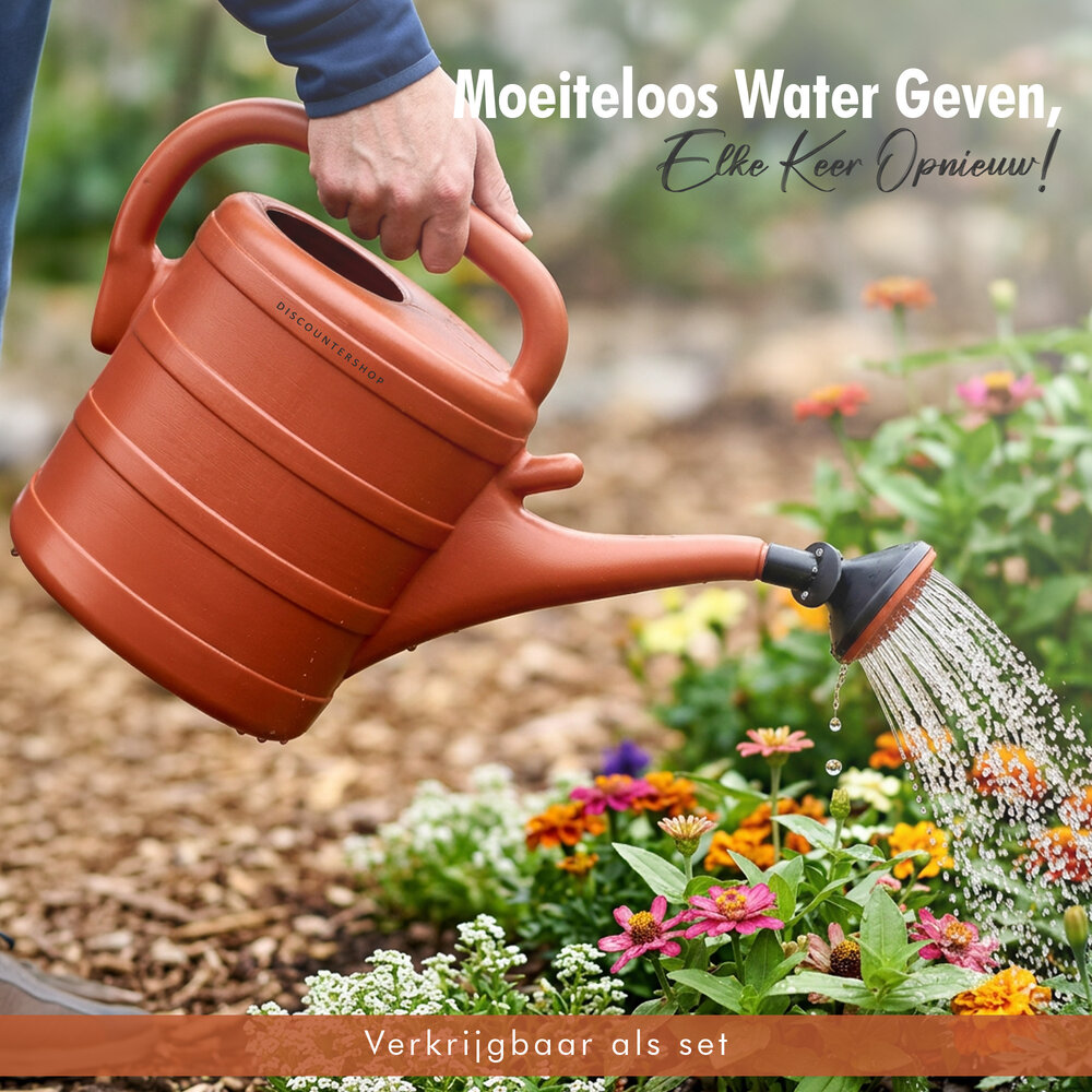 Discountershop Gieter 10 Liter met Sproeikop en Broeskop – Oranjebruine Kunststof Tuingieter voor Kamerplanten, Balkon, Tuin en Moestuin